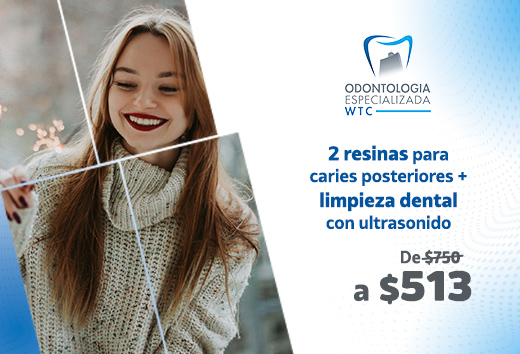 2 resinas para caries posteriores + limpieza dental por $513