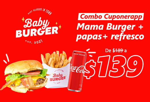 Mama burger + papas + refresco por $139