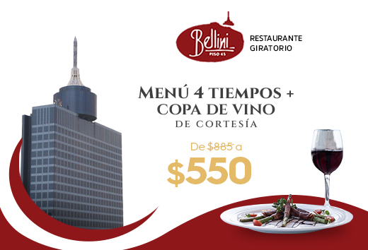 MenÃº 4 tiempos + copa de vino por $550