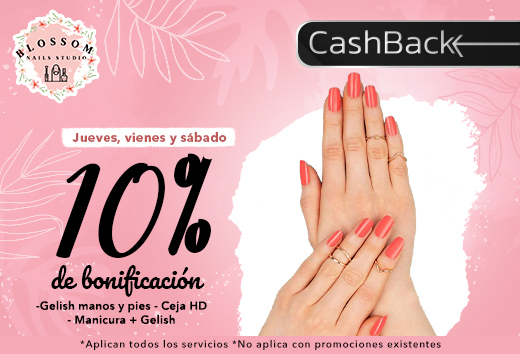 10% de bonificaciÃ³n en gelish manos y pies, manicura + gelis