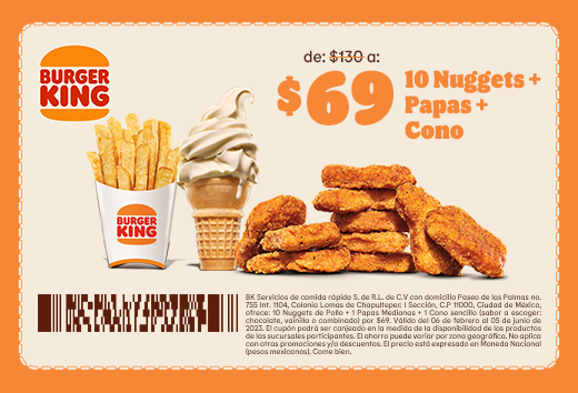 10 Nuggets + Cono + Papas por $69