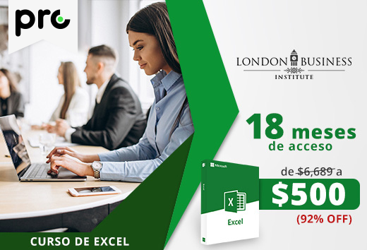 92% OFF en curso 18 meses acceso a Excel.