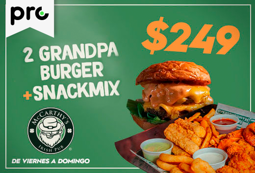 2 Grandpa Burger + SnackMix por $249 de viernes a domingo