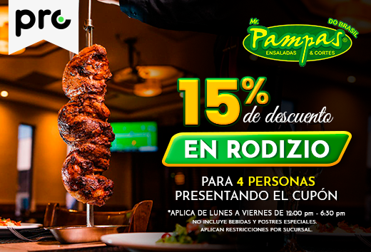 Cuponerapp - 15% OFF en tu consumo en rodizio en Mr. Pampas