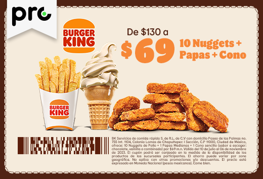 10 Nuggets + Papas + Cono por $69