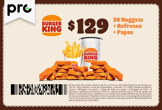 20 Nuggets + Refresco + Papas $129