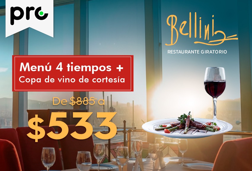 MenÃº 4 tiempos + copa de vino por $533