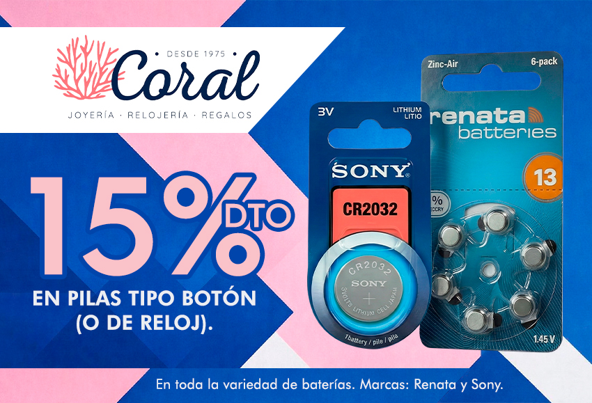 15% OFF en pilas tipo botón (o de reloj)