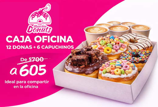 Caja oficina 12 donas mixtas + 6 capuchinos por $605