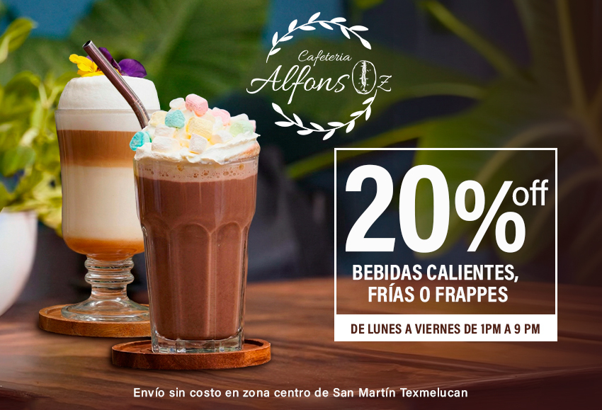 20% OFF en bebidas calientes frÃ­as o frappes