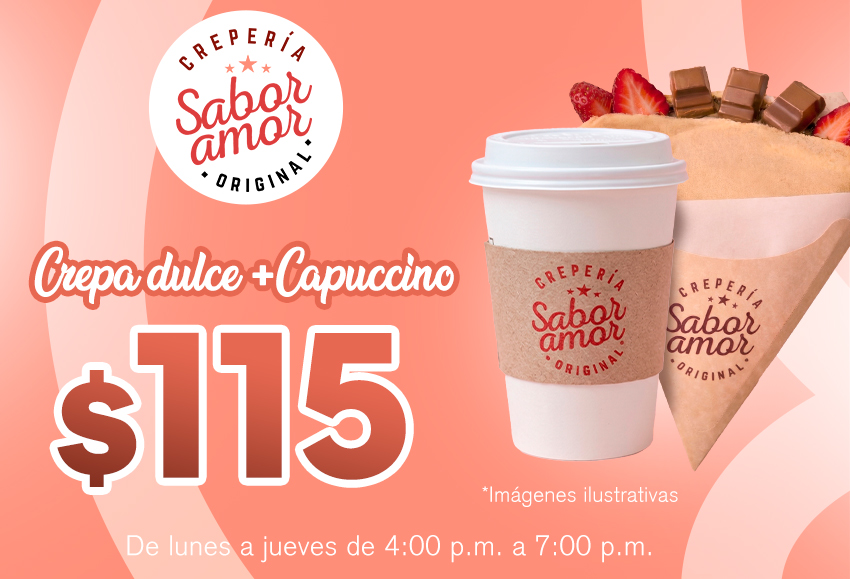 Crepa dulce + capuccino por solo $115