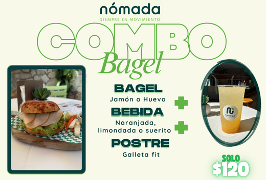 Combo Bagel + Bebida + Galleta Fit por $120