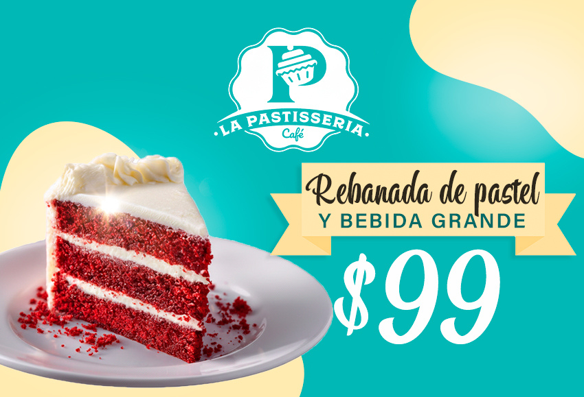 Rebanada de pastel + bebida por $99
